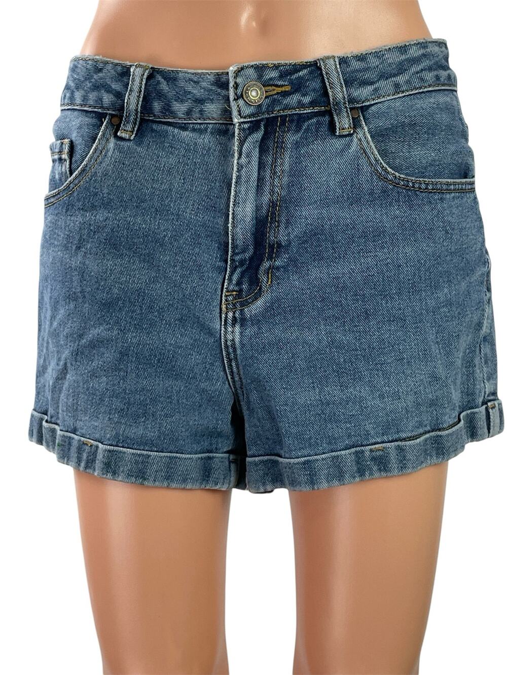 Pacsun Womens Blue Medium Wash High Waist traight Leg Denim Jeans Mom Shorts 27
